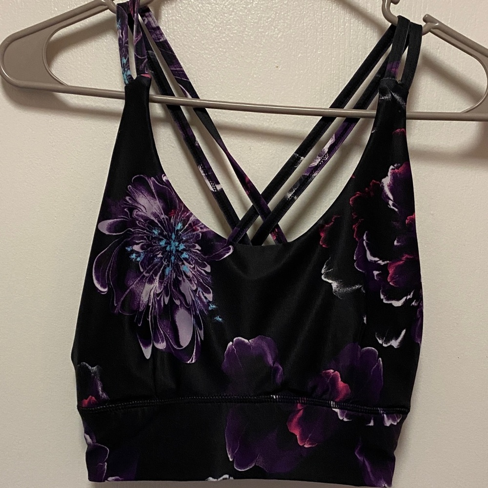 Athletic Works Black and Purple Floral Sports Bra